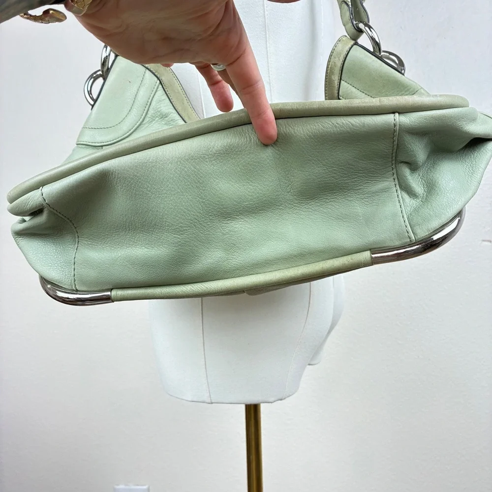 B. Makowsky Shoulder Bag Oversized Genuine Leather Mint Green Slouchy Boho Hobo